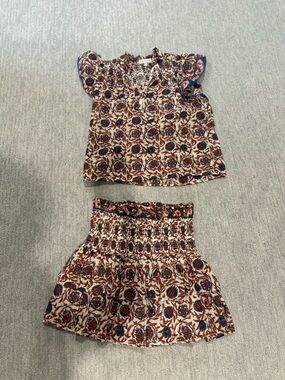 House of Harlow 1960 Cream, Brown & Blue Floral Skirt Set